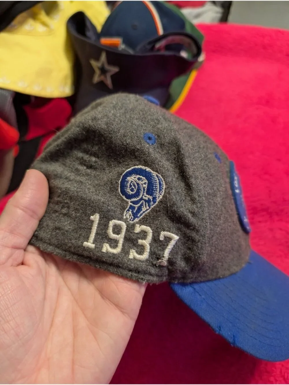New Era 39THIRTY Los Angeles Rams NFL 100 Hat Grey Blue 1937 Stretch Fit Cap S/M